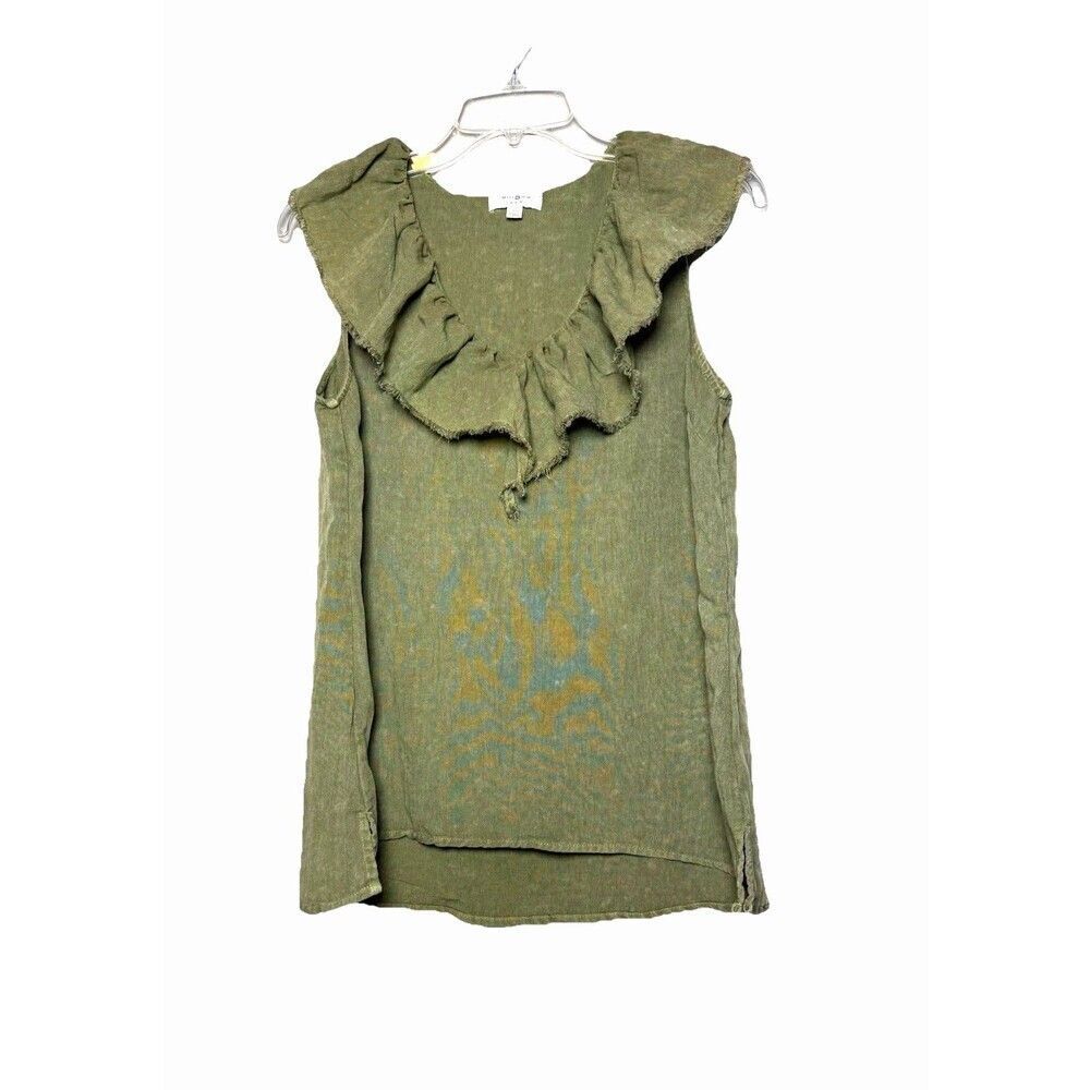 Umgee Boho Cottagecore Ruffle Blouse Olive Green Linen Look Sleeveless M Tank To - Picture 7 of 7